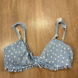 Hollister Light Blue Daisy Smocked Bikini Top